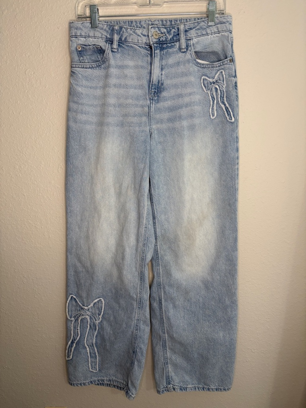 Thereabouts High Rise Extra Wide Leg Jeans with Bow Embroidery, Girls 16
